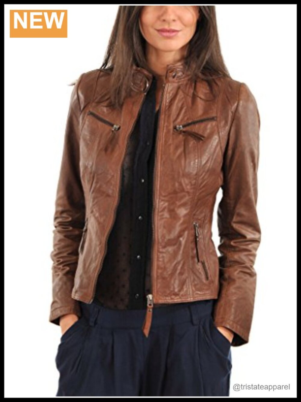 Genuine Lambskin Leather Biker Jacket, YKK Zippers, Women's Moto